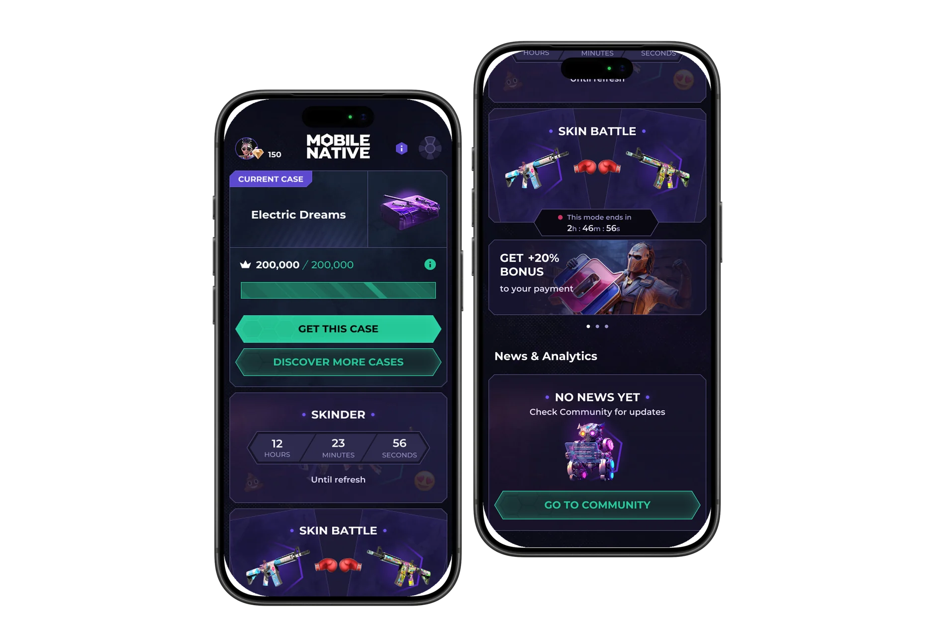 Native companion app for a gaming marketplace on two phones
