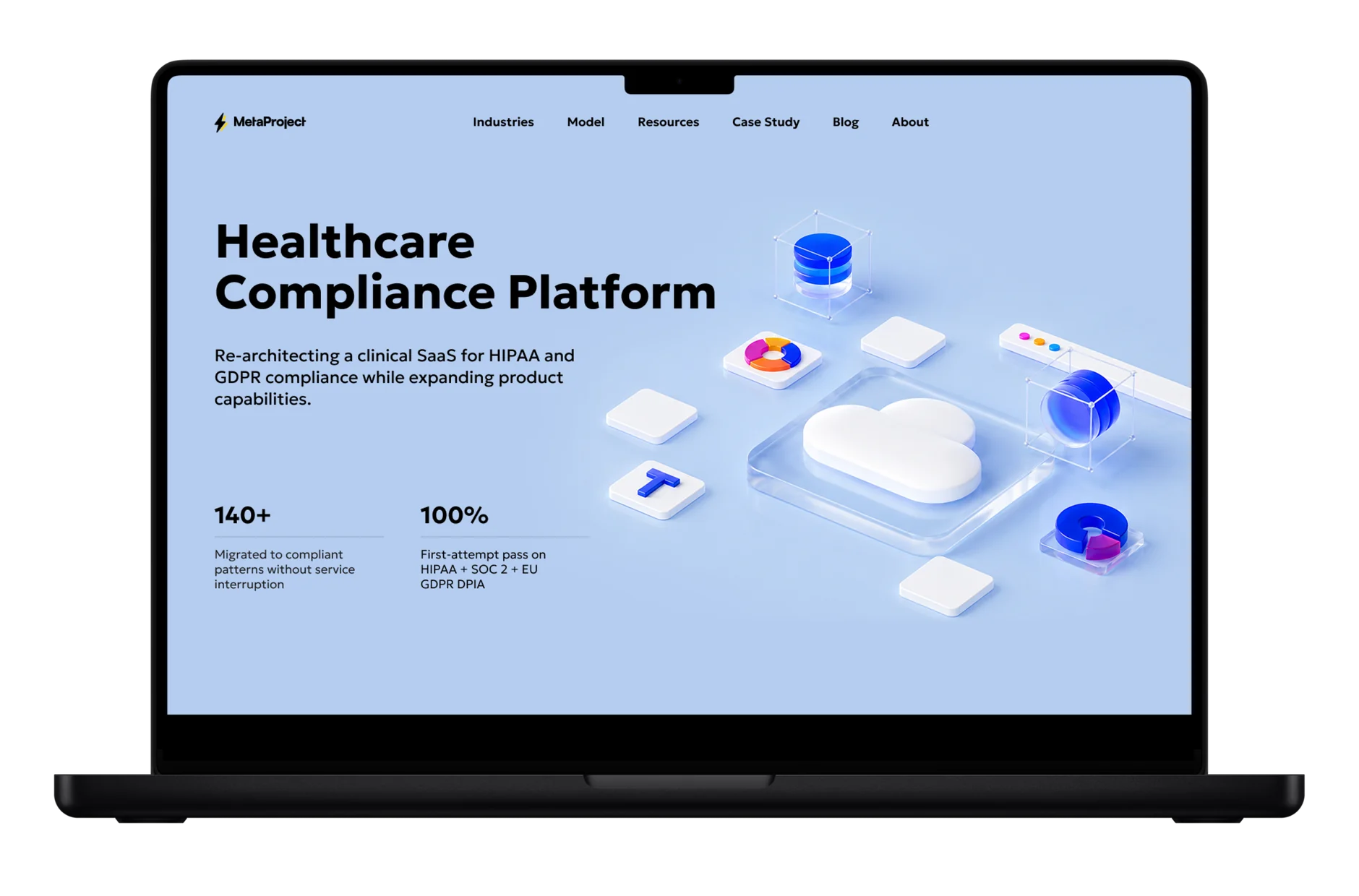 Healthcare compliance platform for a clinical SaaS, shown on a laptop