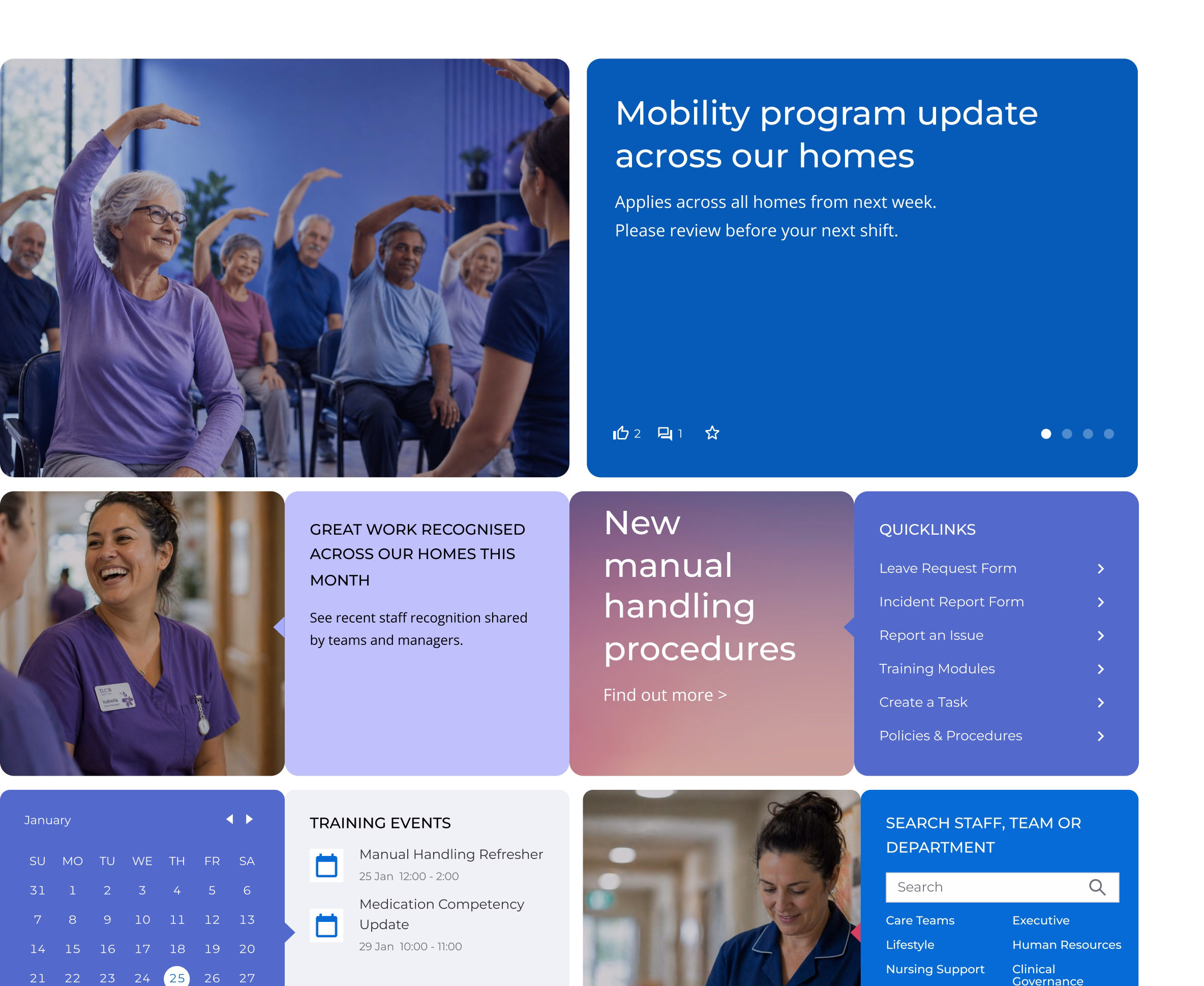 Healthcare workforce collaboration tools supporting compliance, team communication, and staff development.