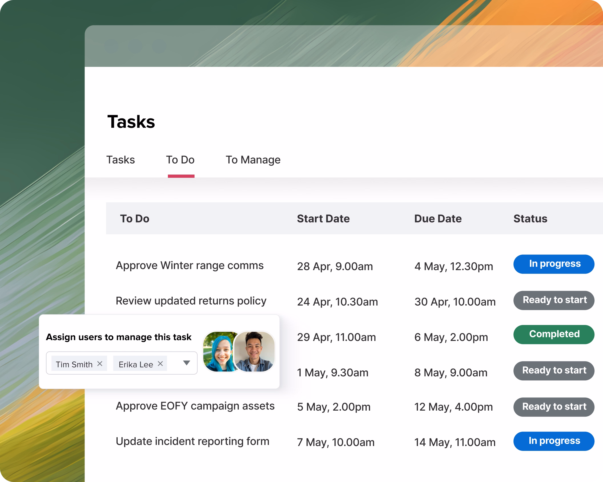 Intranet with news, tasks, and forms