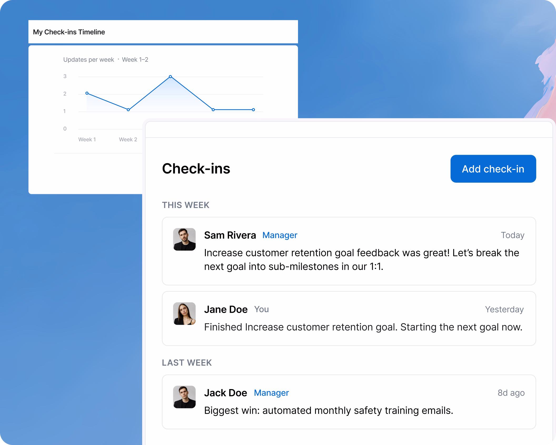 Goals and check-ins across teams
