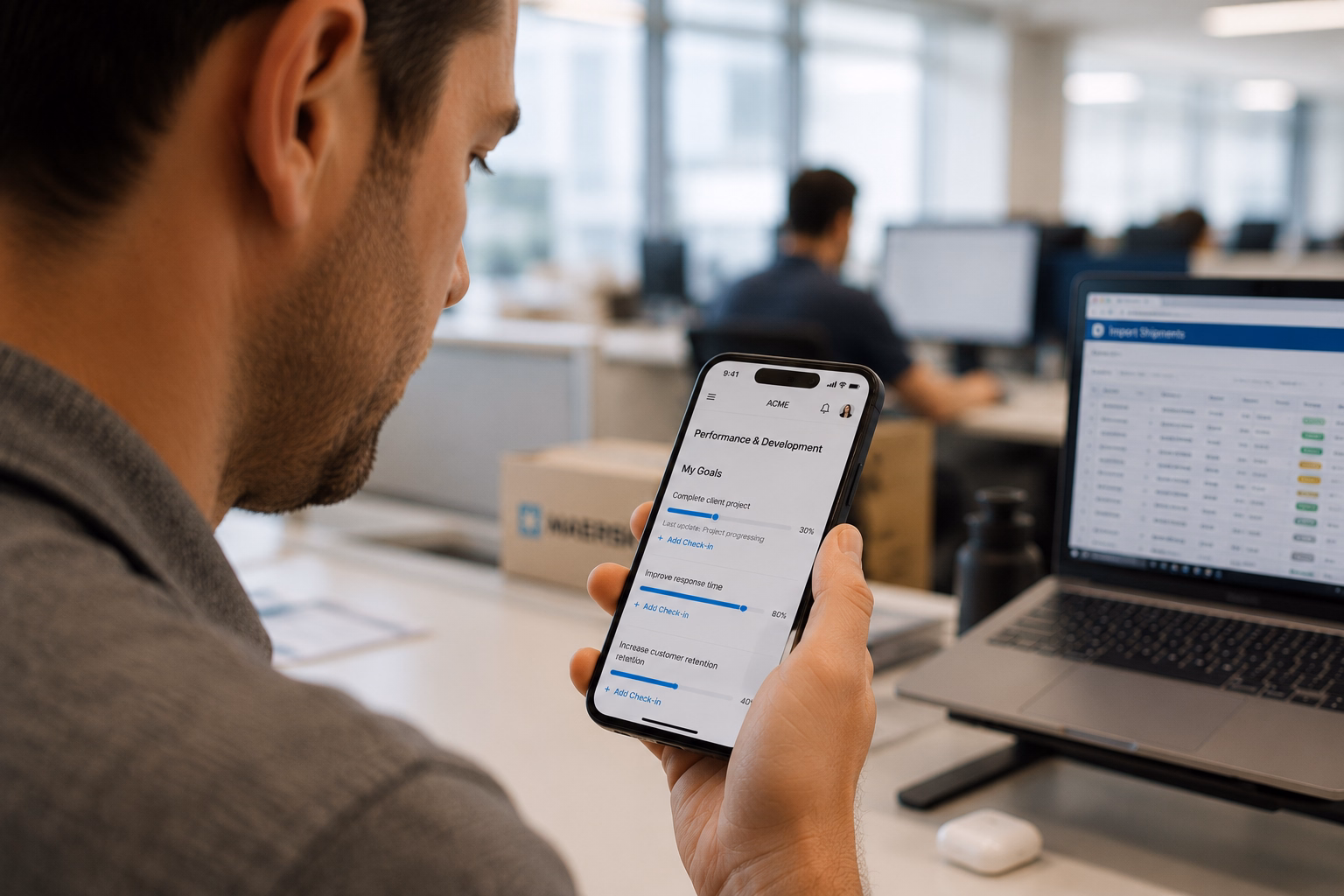 Logistics communication interface connecting drivers, depots, warehouses, and office teams.