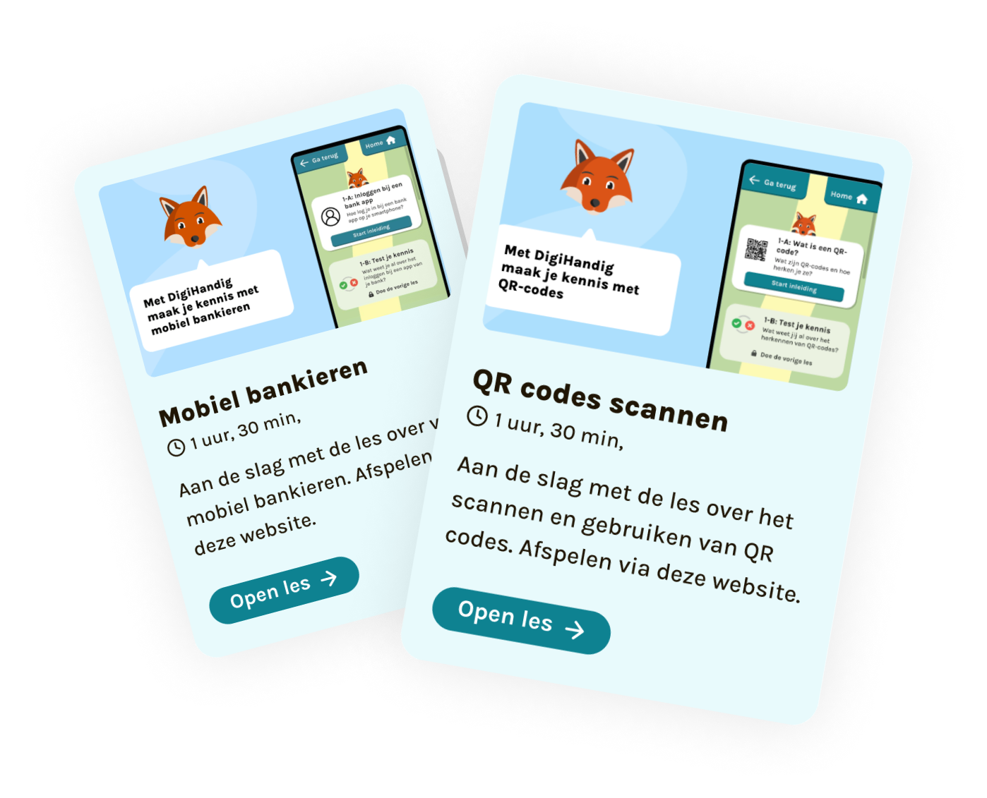 Voorbeeld van twee lessen: leer mobiel bankieren en QR codes scannen