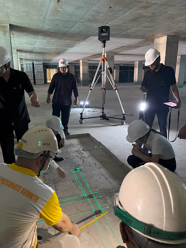 Full scale laser layout projected on a construction site