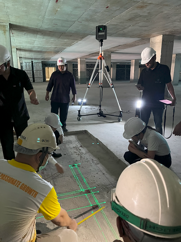 Full scale laser layout projected on a construction site