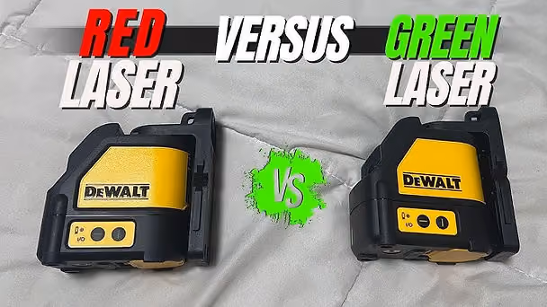 DeWalt red laser versus green laser level comparison showing visibility and brightness differences for construction projects