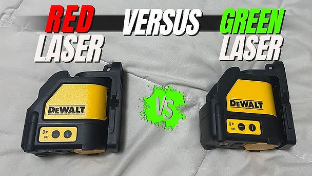 DeWalt red laser versus green laser level comparison showing visibility and brightness differences for construction projects