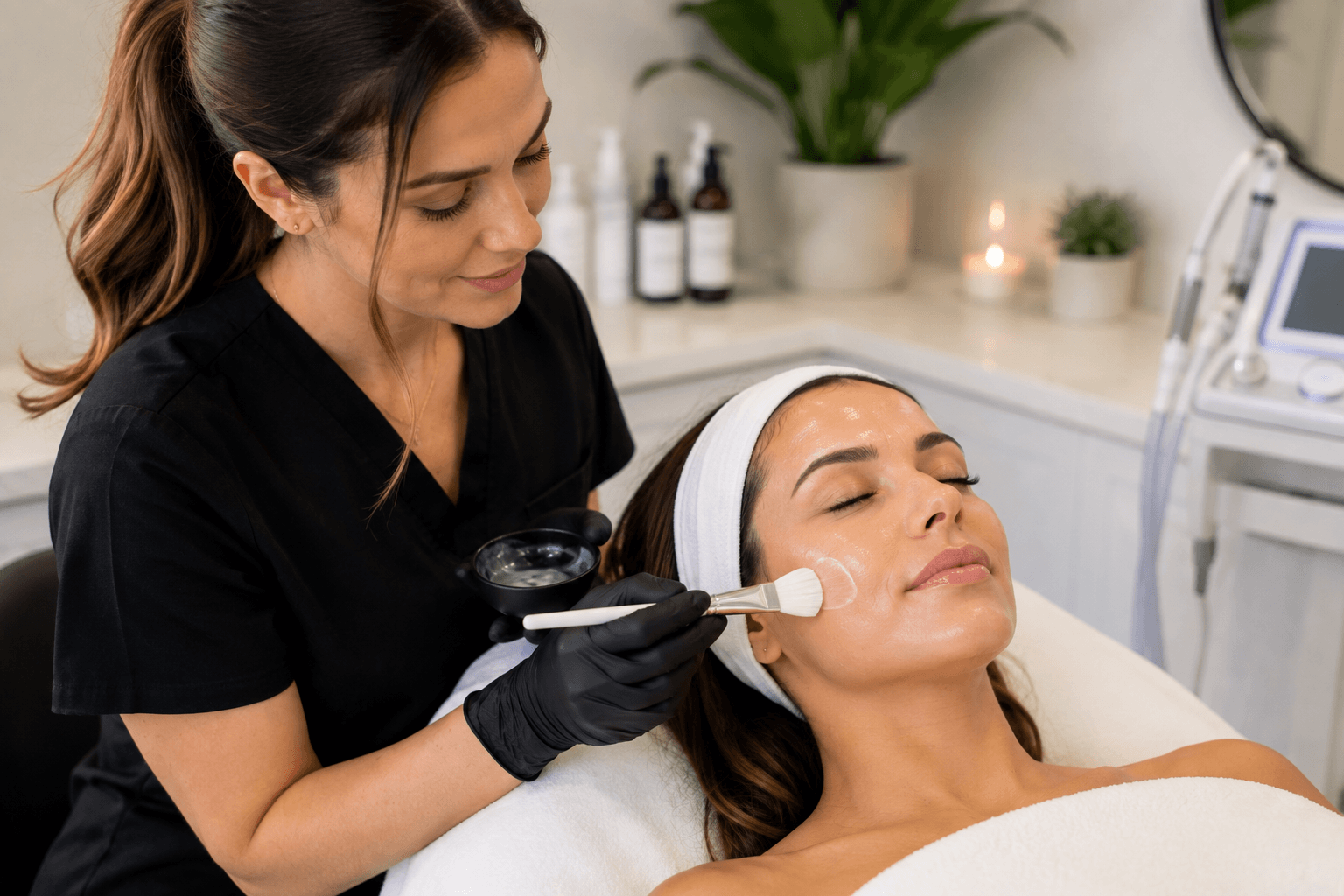 Custom facial therapy treatment with LED light at a Greensboro NC medspa