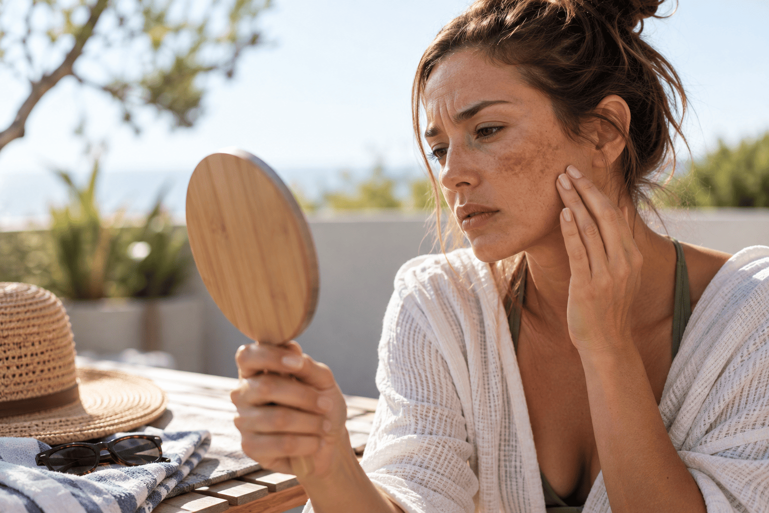 Woman receiving skin laser treatment for sun damage and uneven tone in Greensboro, NC