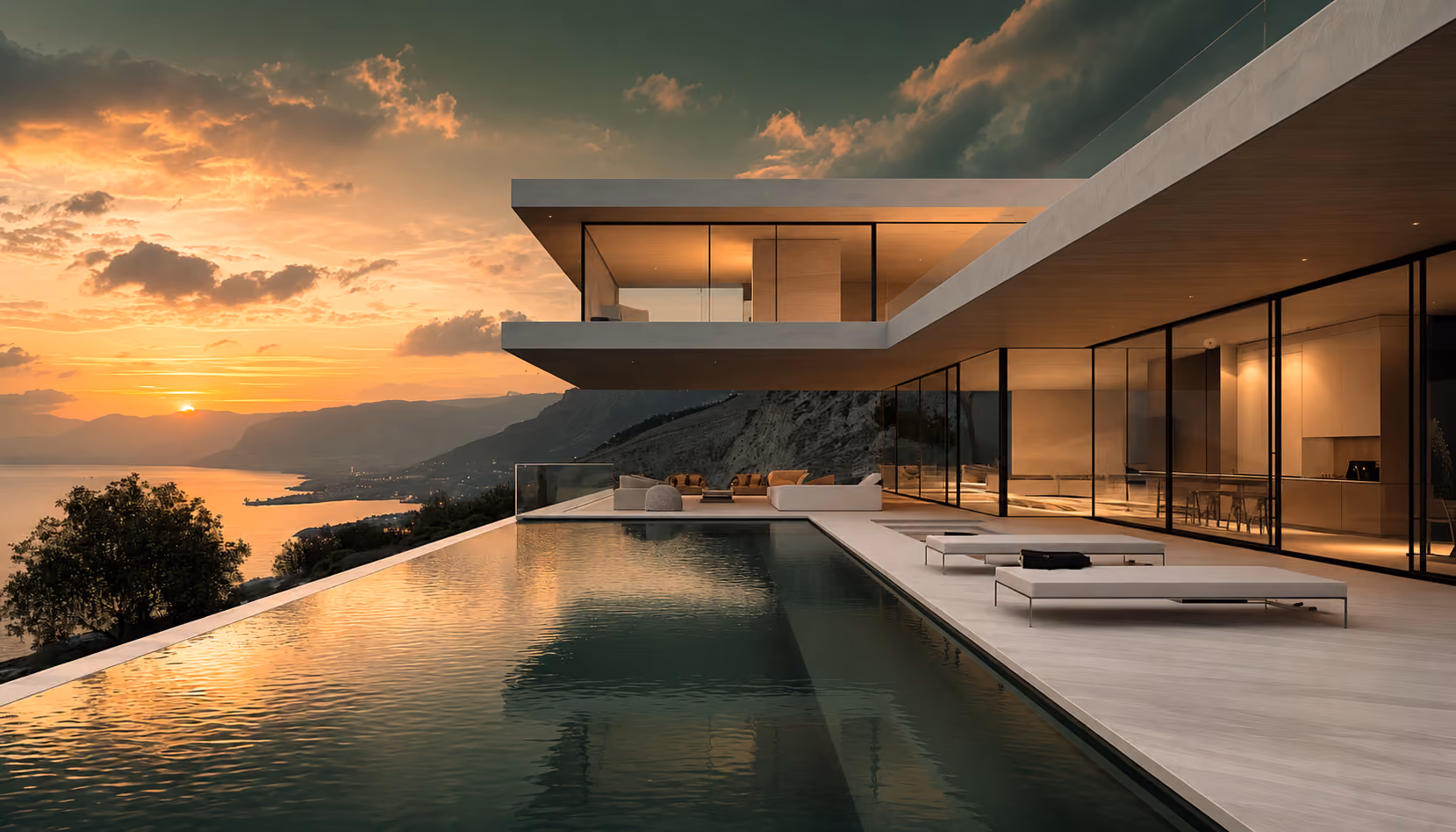 Moody Green Gray Sunset Villa