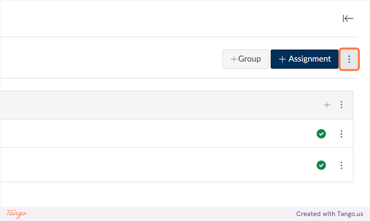 Click on Assignments Settings (three dots next to +Assignment)