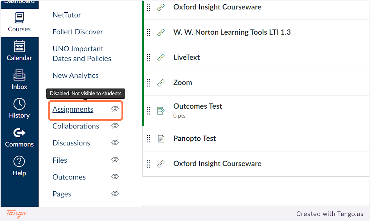 In the left Course Navigation menu, click on Assignments