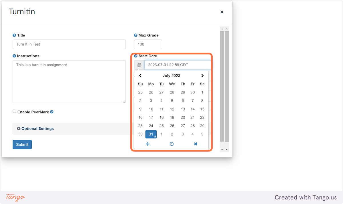 Use the date and time pickers to set your Start Date, Due Date, and Feedback release date.
