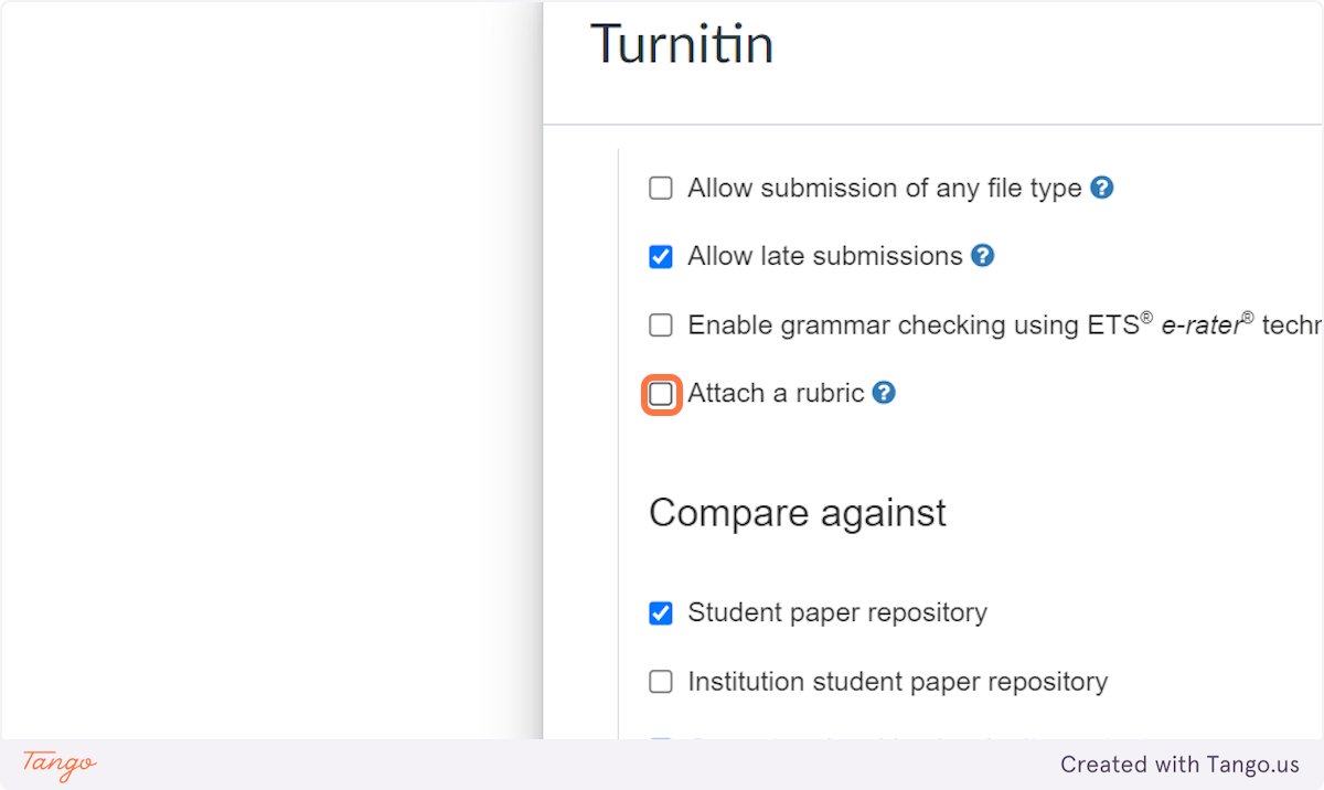 If you want to attach a Turnitin rubric, click Attach a rubric