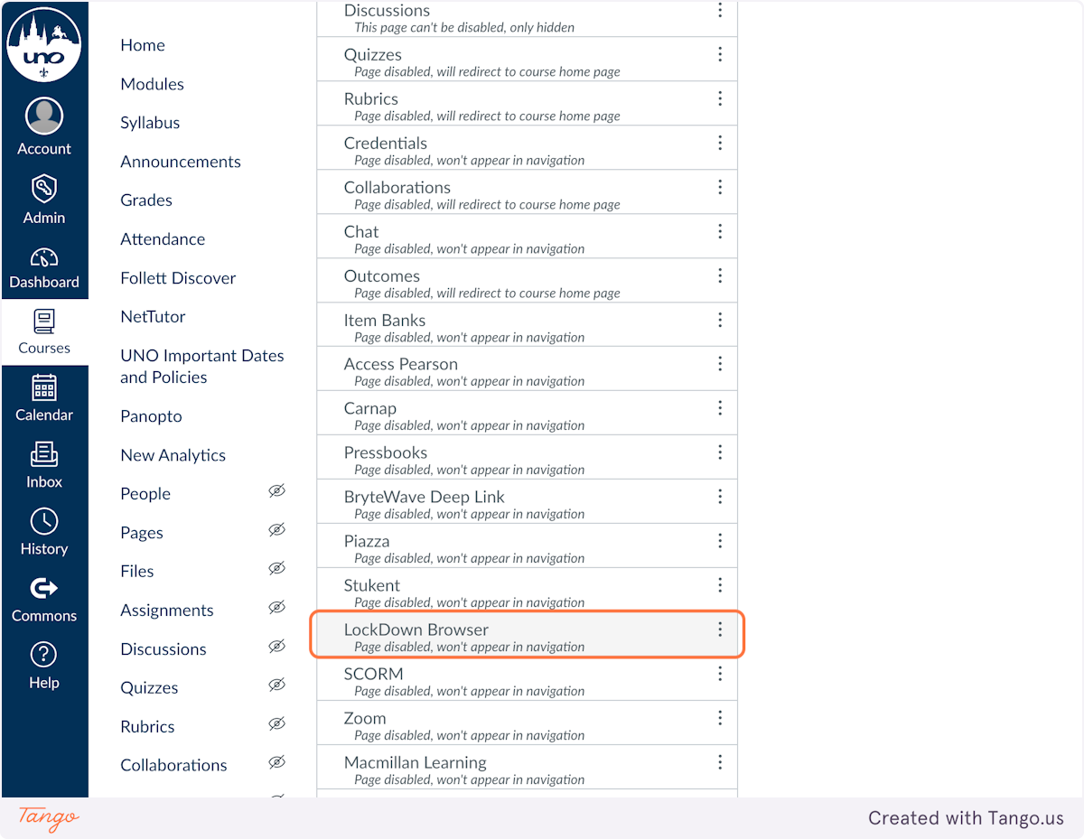 Find LockDown Browser in the list of navigation items.