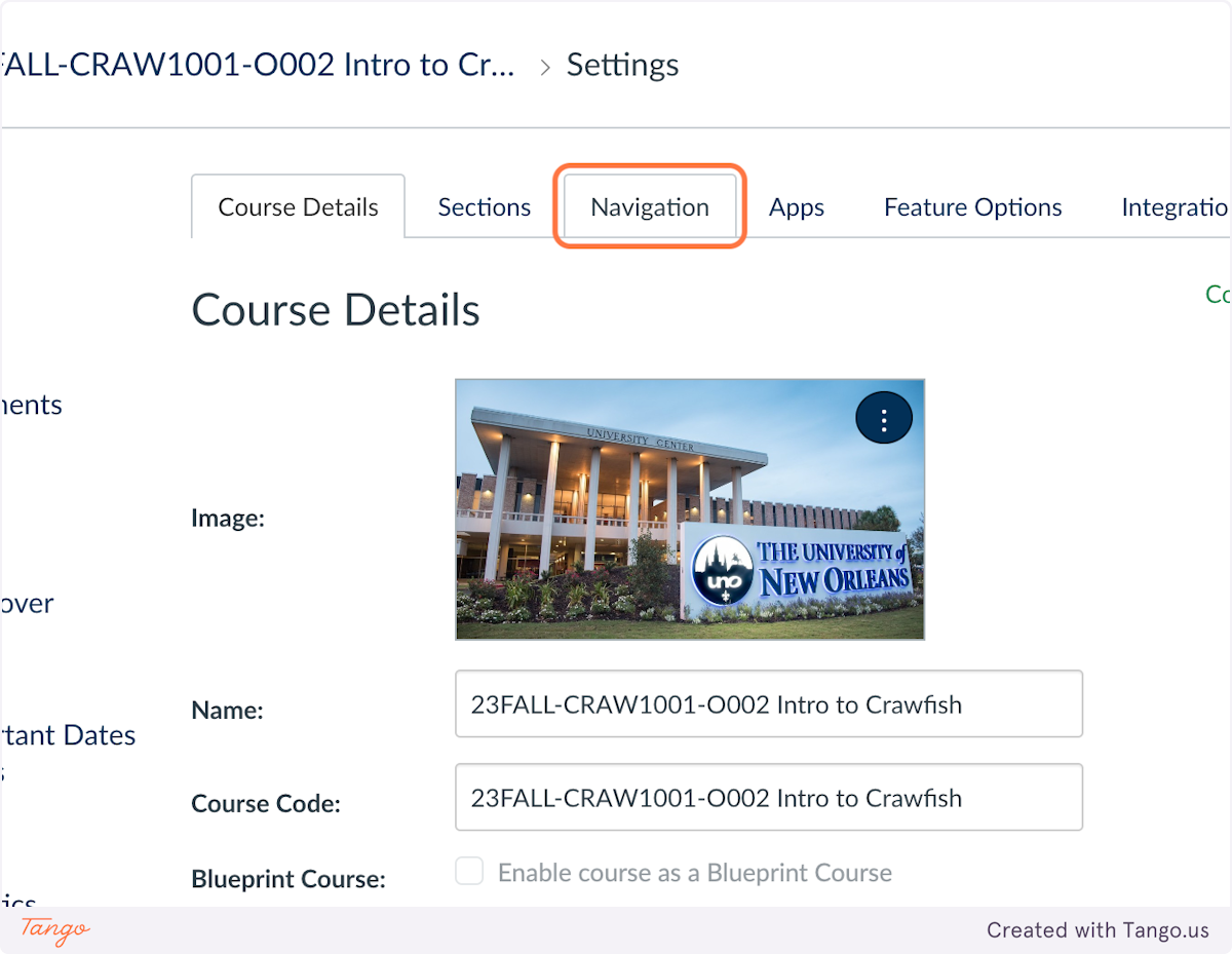 Click on the Navigation tab