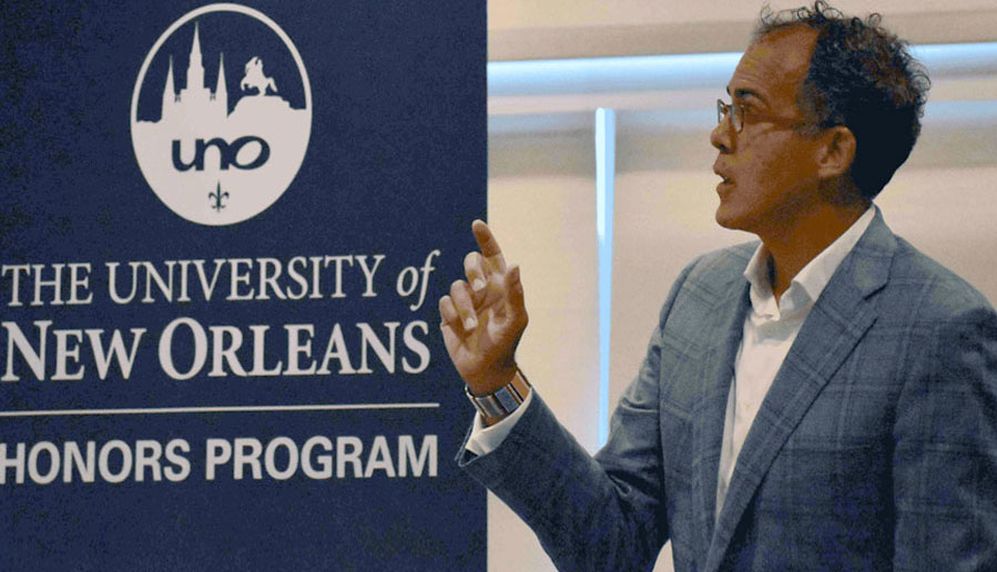 James Forman Jr. speaking at a LSU New Orleans Honors Program lecture.