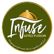 Green circular logo with white 'Infuse Afro Fusion' text and a cloche lid icon on top.
