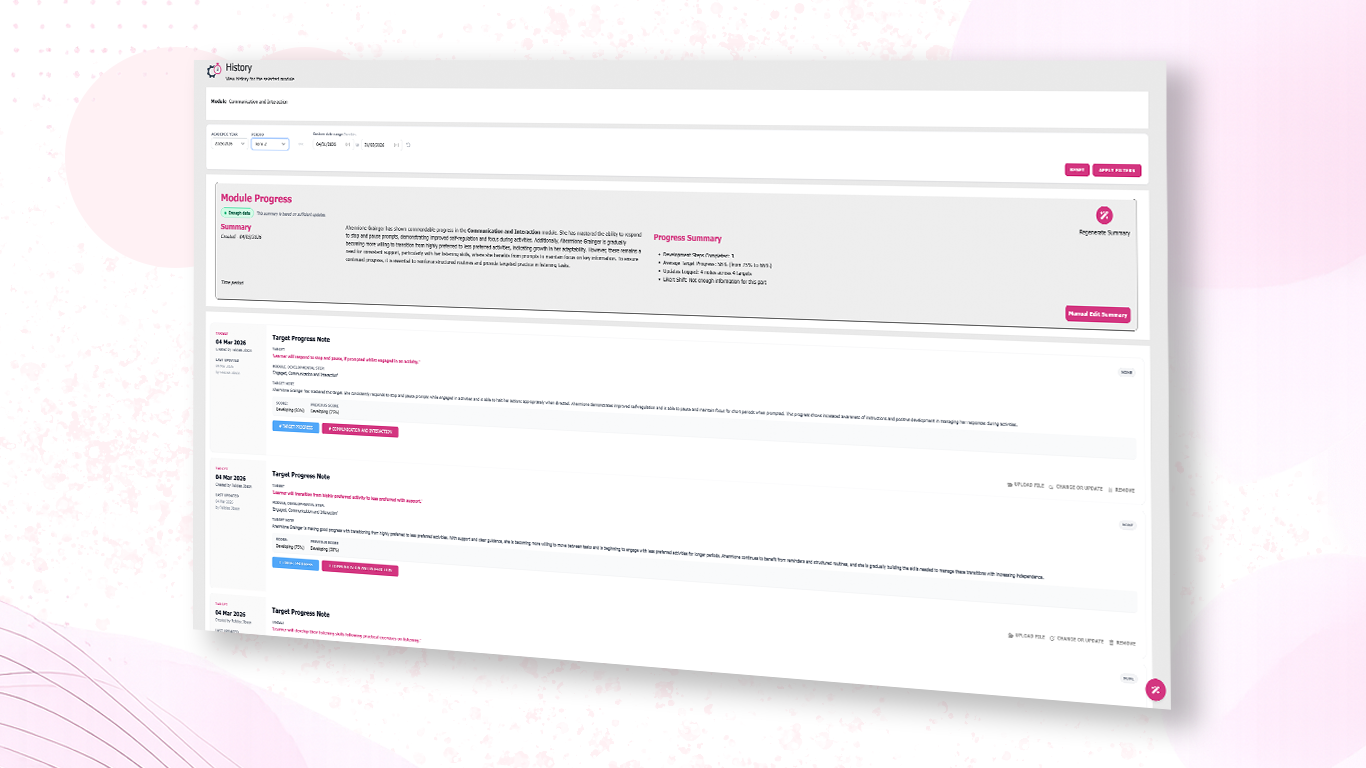 Target history with AI-generated term summary