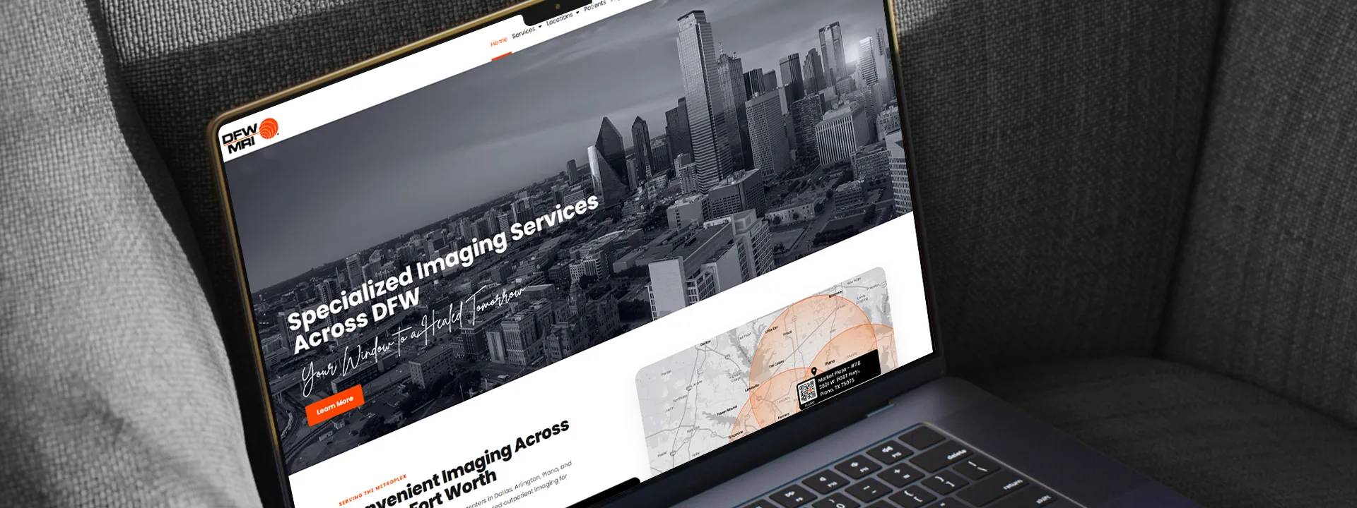 The redesigned DFW MRI website homepage showing the appointment request path and service information.