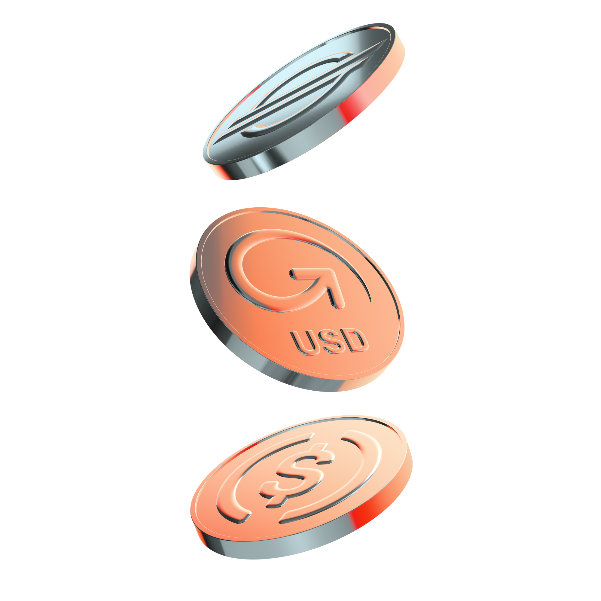 Various cryptocurrency coins representing MoneyGram's crypto and stablecoin services