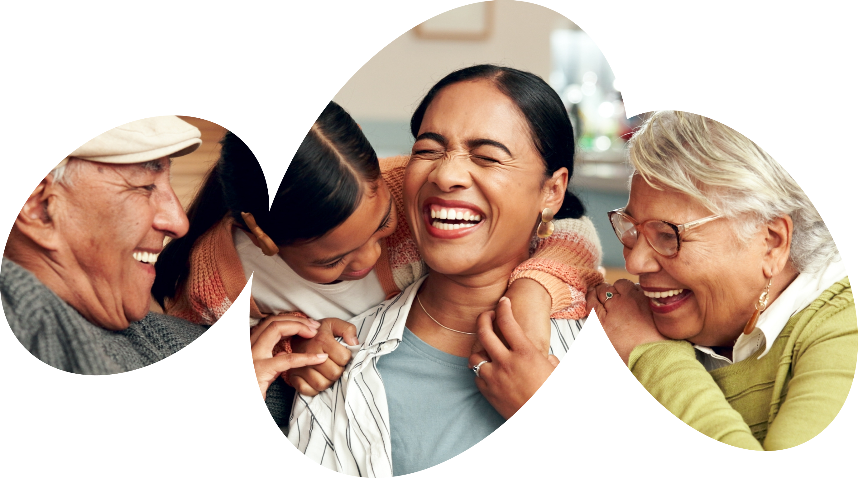 Woman laughs with parents and daughter