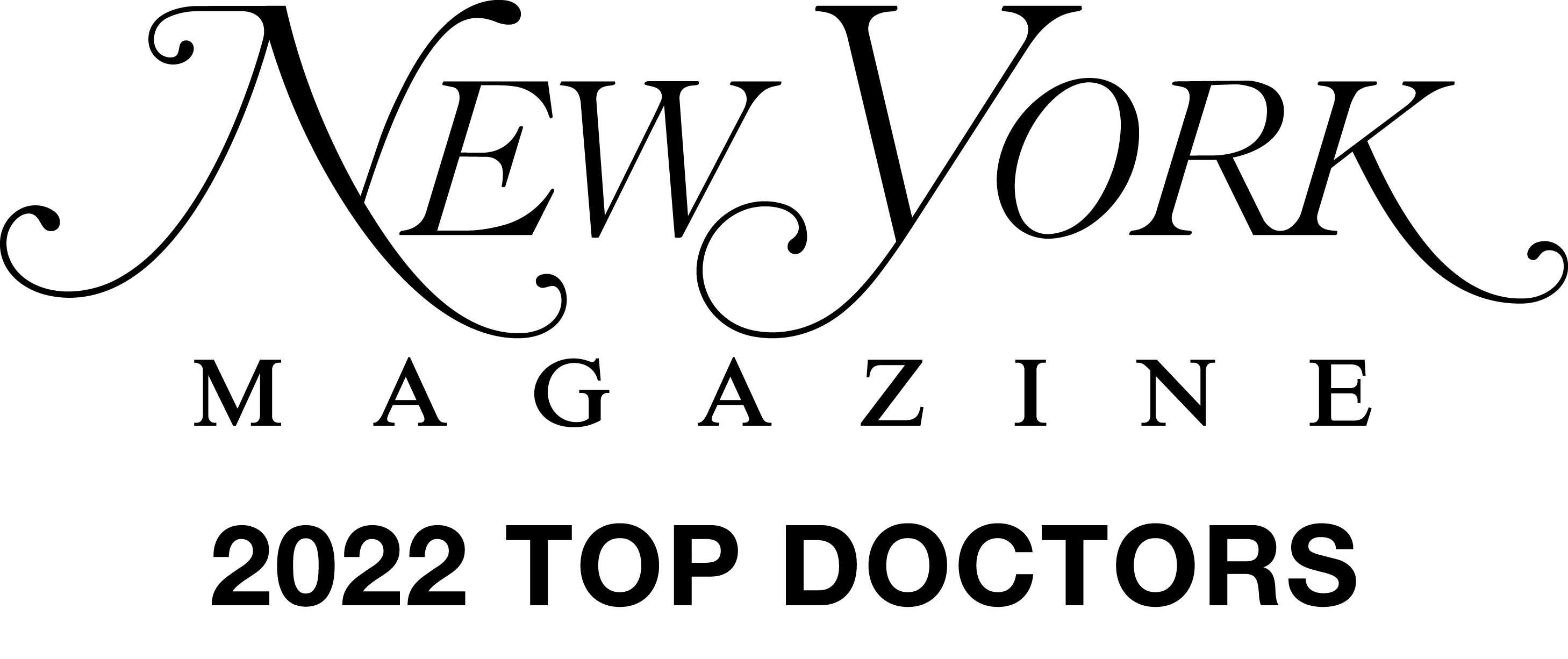  "New York Magazine 2022 Top Doctors" text in elegant black font on a plain white background, signifying recognition and excellence in the medical field.