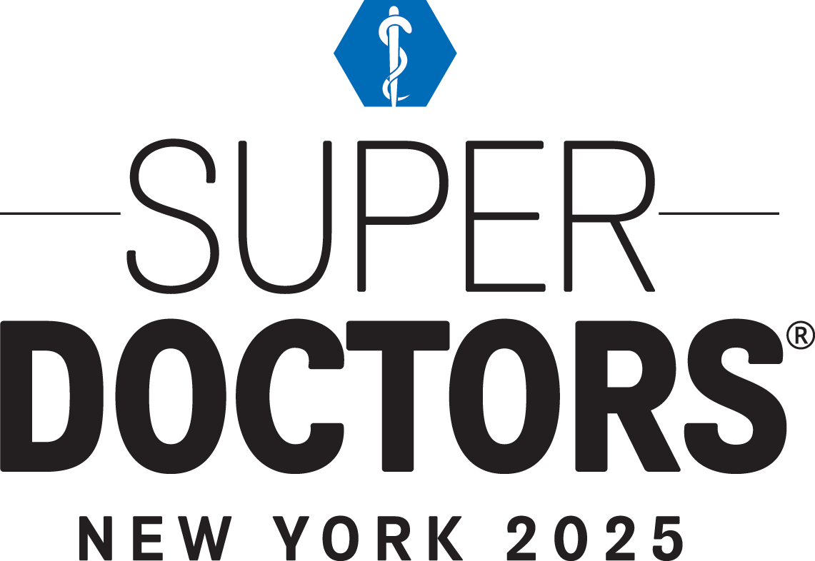 Logo for "Super Doctors New York 2025" with a blue medical symbol above. Bold, modern text conveys professionalism and excellence.
