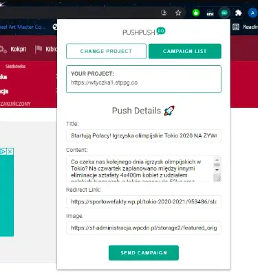 rocket push sending web push notification