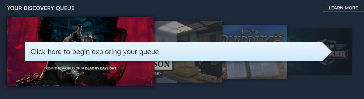 Behavioral marketing example - Steam employs a personalized Discovery Queue with recommendations based on usage behavior and played games to adjust gamers' purchasing behavior by showing them relevant content