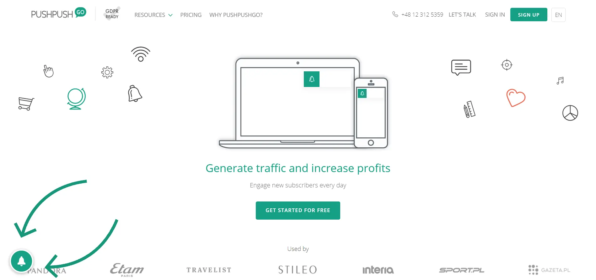widget powiadomień web-push-pushpushgo