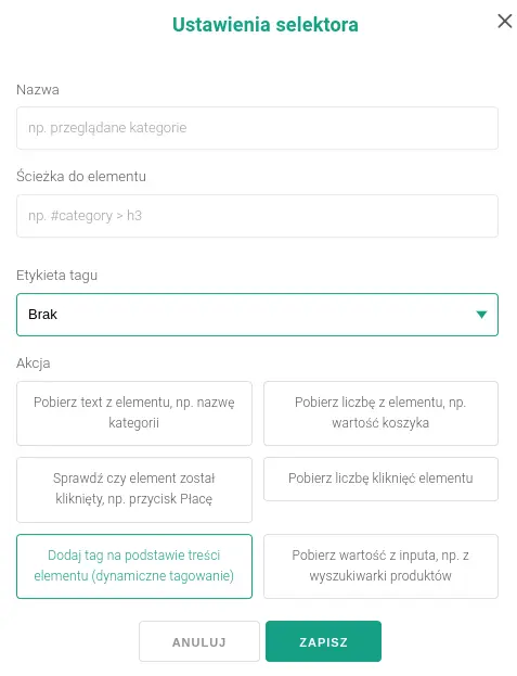 Selektory tagujące