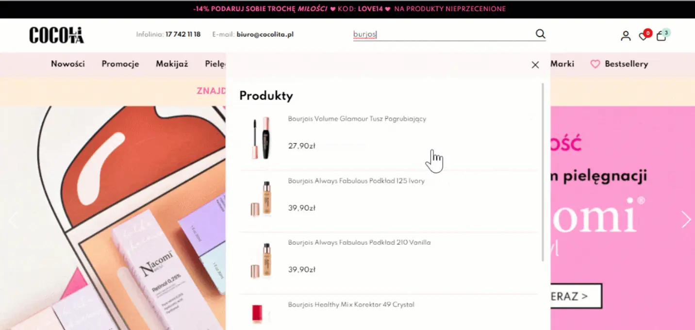 wyszukiwarką produktów w sklepie internetowym