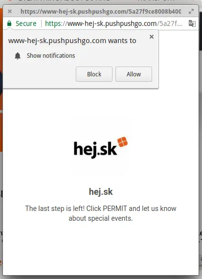 web push confirmation sign up window