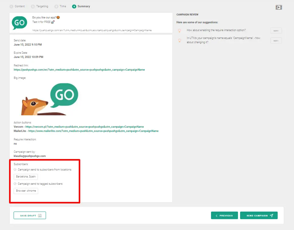 targeting by byhaviour and geolocation web push