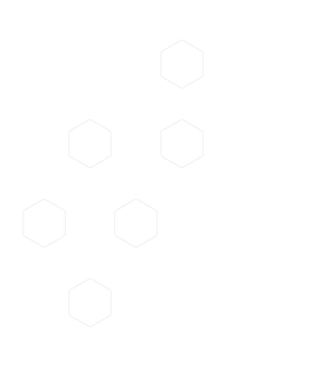 Illustration of a honeycomb structure with six connected white hexagons on a black background.