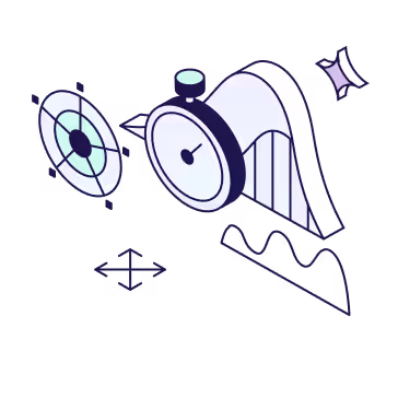 Illustration of a stopwatch with surrounding data charts and a target symbol.