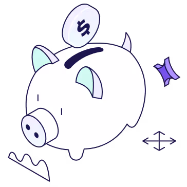 White piggy bank with blue ears and dollar coin dropping into slot.