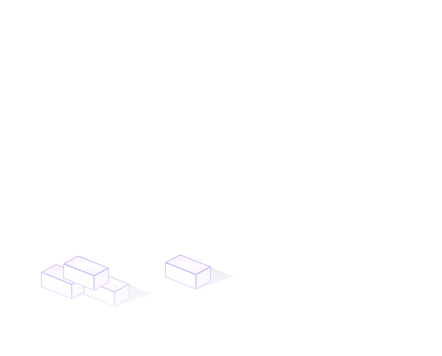Four white rectangular bricks with purple outlines on a transparent background.