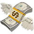 Stack of dollar bills with wings flying upward, symbolizing money flying away.