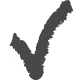 Black check mark symbol angled upward to the right.