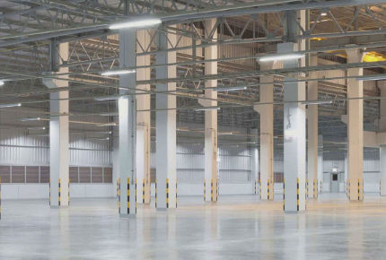 A warehouse with a perfectly flat floor