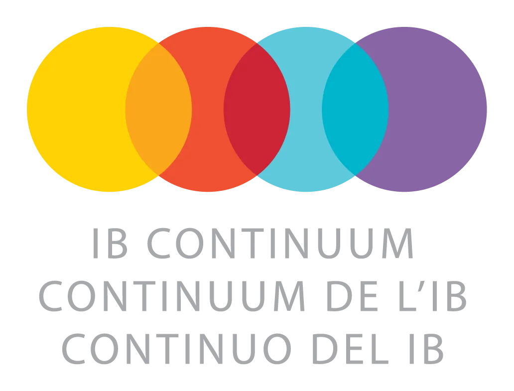 Logo with four overlapping colored circles and text reading IB Continuum in three languages.