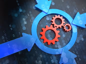 Cogwheel Gear Mechanism Icon Inside the Target on Digital Background. Business Concept.