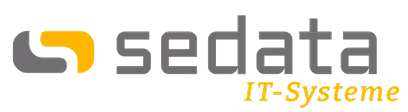 Firmenlogo von „Sedata“ mit stilisierter Schrift und der hervorgehobenen Aufschrift „IT-Systeme“ in orangefarbener Kursivschrift.