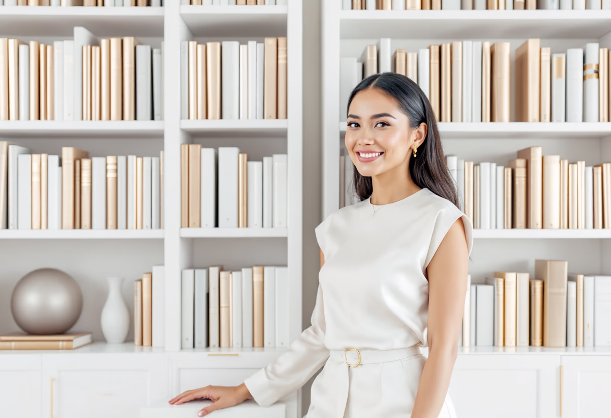 image of author with book collection