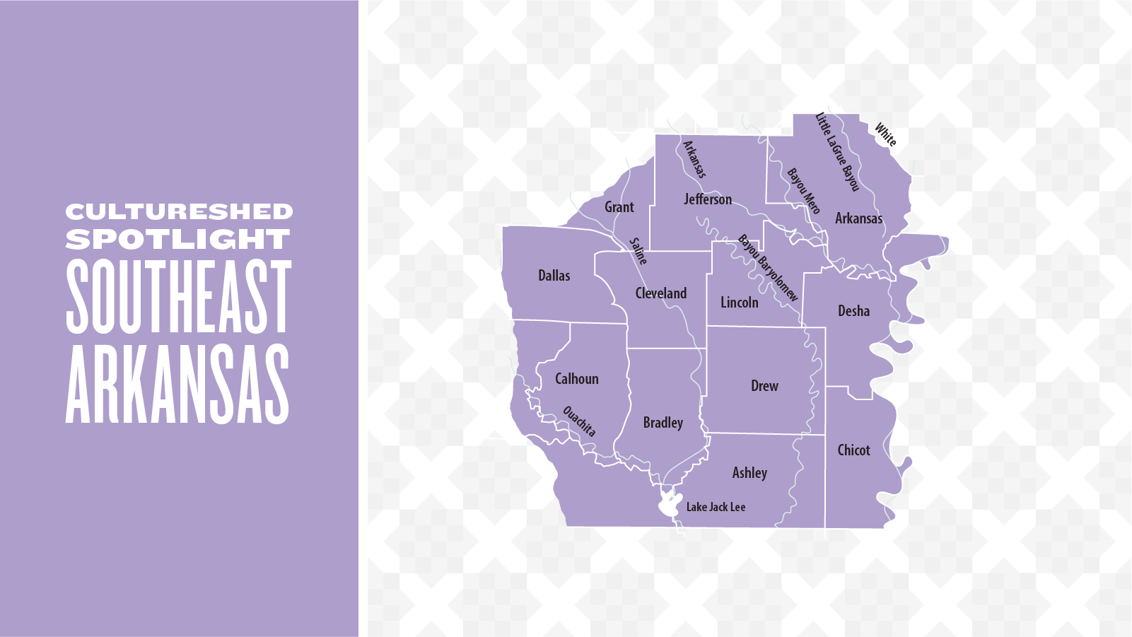 Map of Southeast Arkansas counties including Dallas, Calhoun, Bradley, Ashley, Chicot, Drew, Lincoln, Cleveland, Jefferson, Arkansas, Desha, White, and Grant.