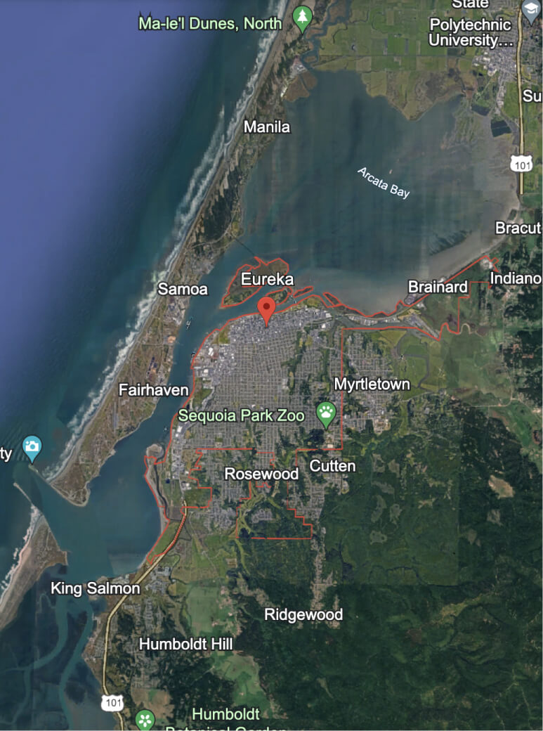 Google Earth city image of Eureka, California Auto Shipping Services by Victor’s Transport LLC