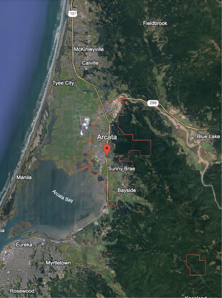 Arcata, California satellite image from Google Earth Auto Shipping Services by Victor’s Transport LLC