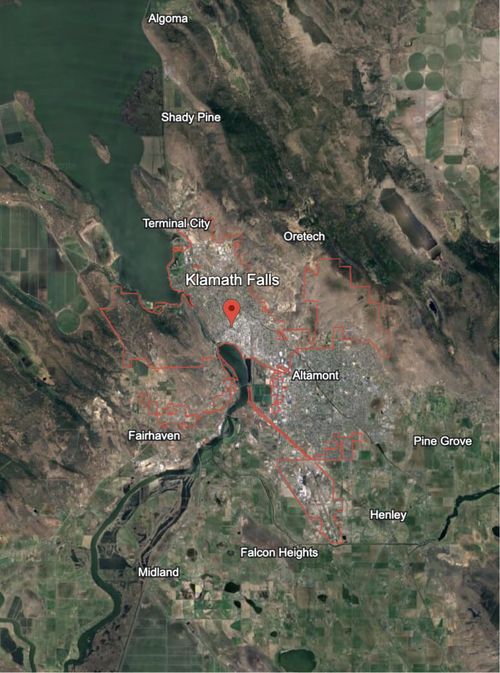 Klamath Falls, OR Google Earth Image Auto Transporting by Victor’s Transport LLC